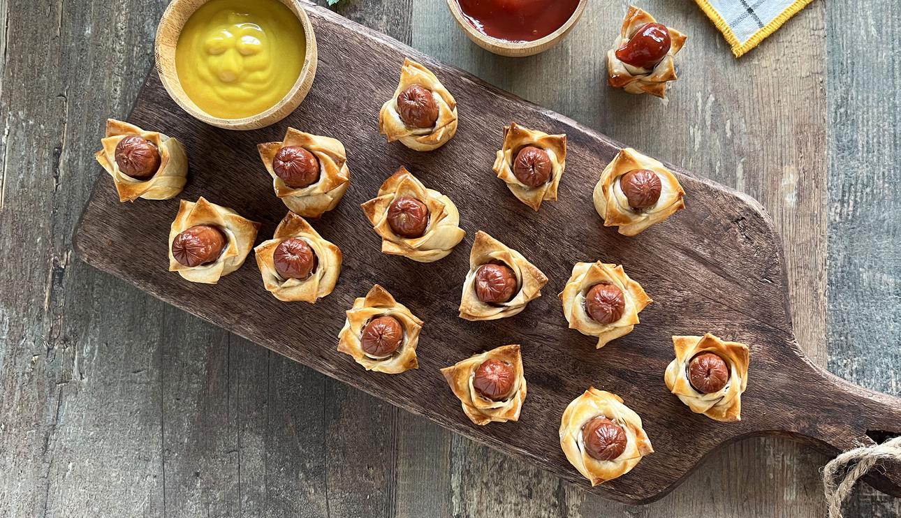 Flores de obleas con salchichas