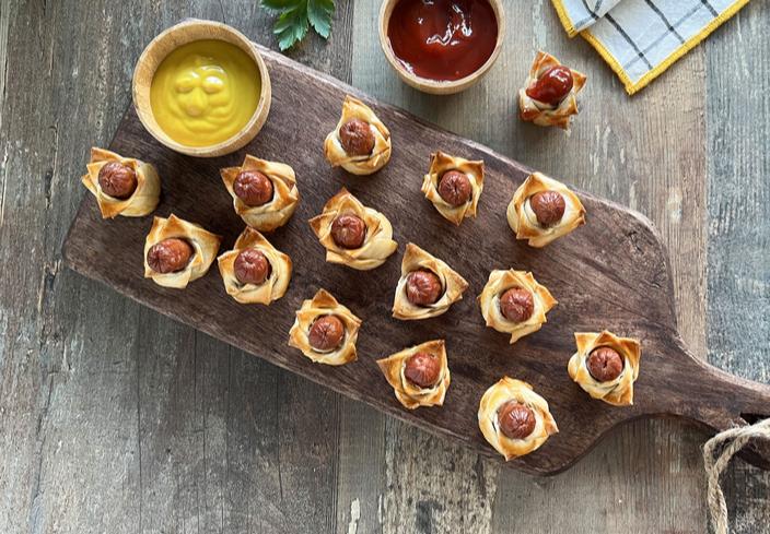 Flores de obleas con salchichas