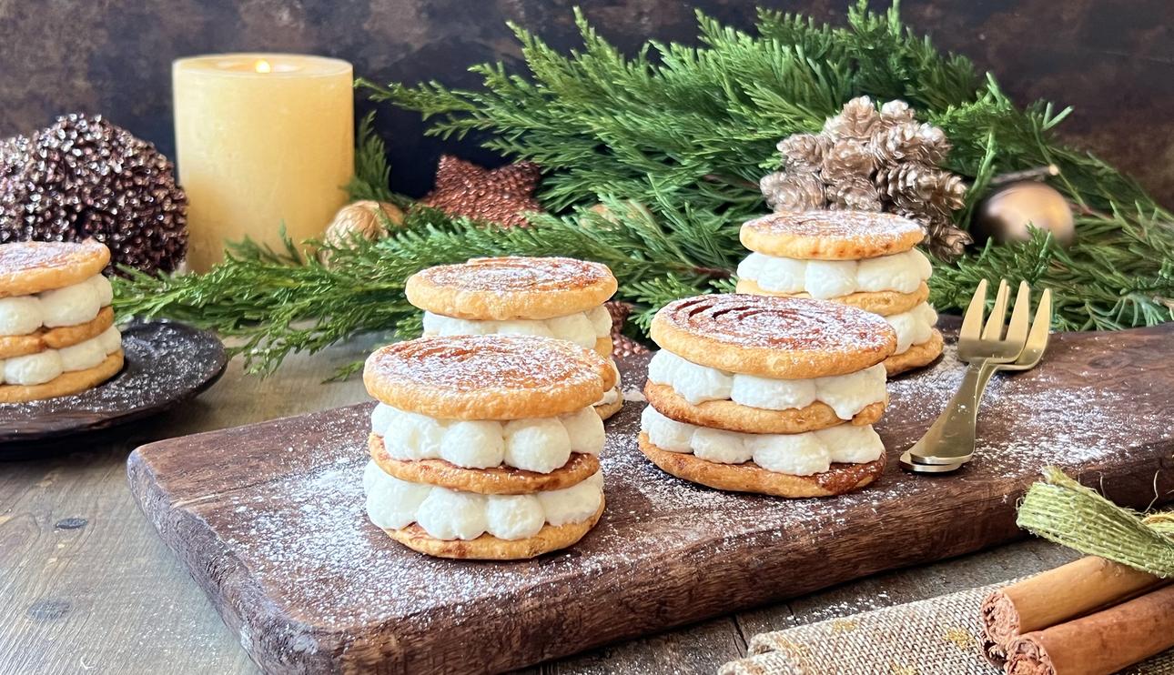 Mini milhojas de nata y canela