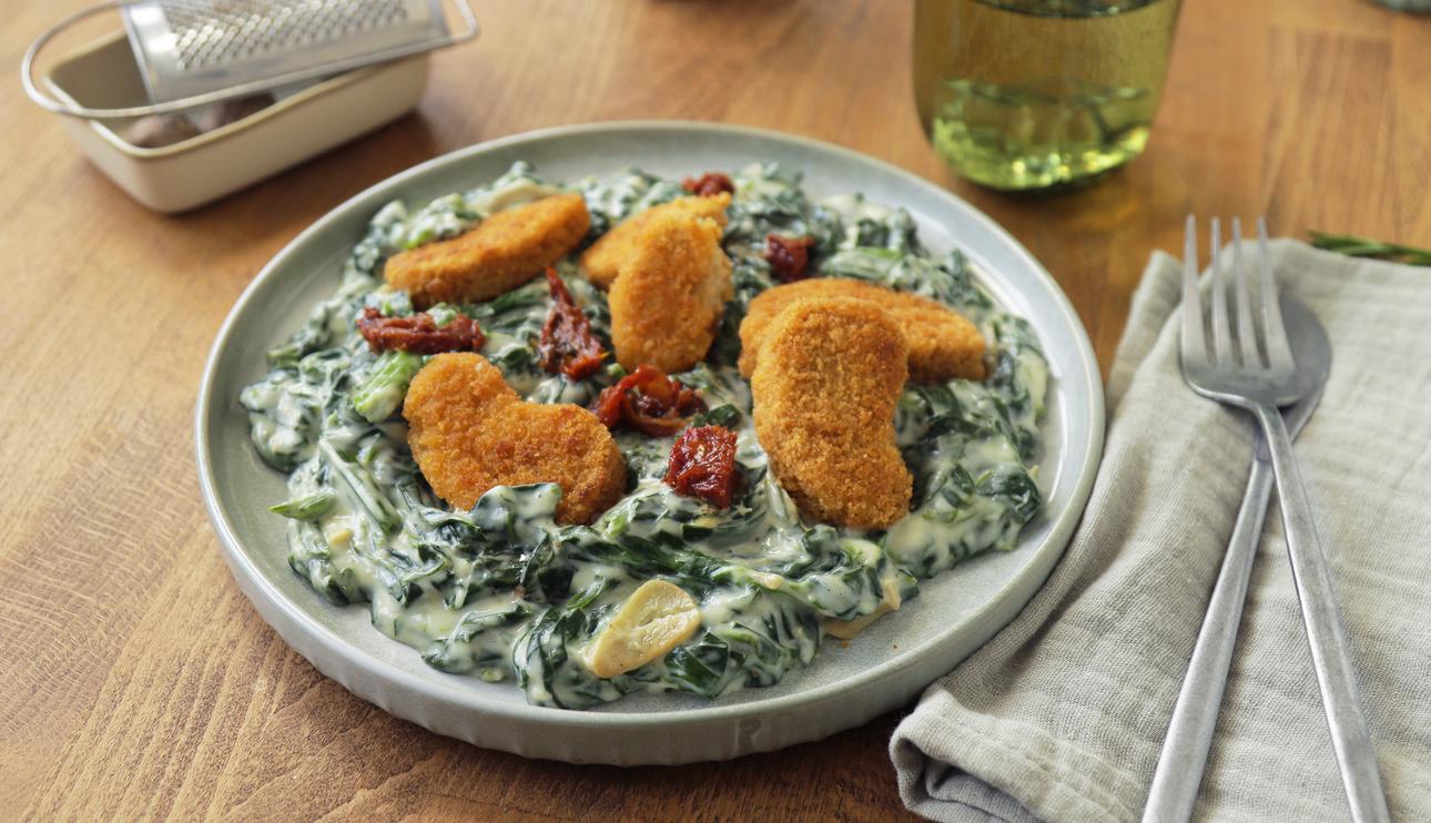 Nuggets con espinacas a la crema