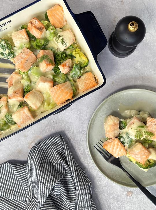 Brócoli y salmón al horno