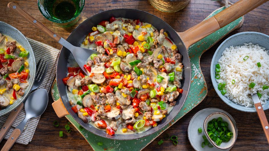 Cremige Hackfleischpfanne mit Gemüse