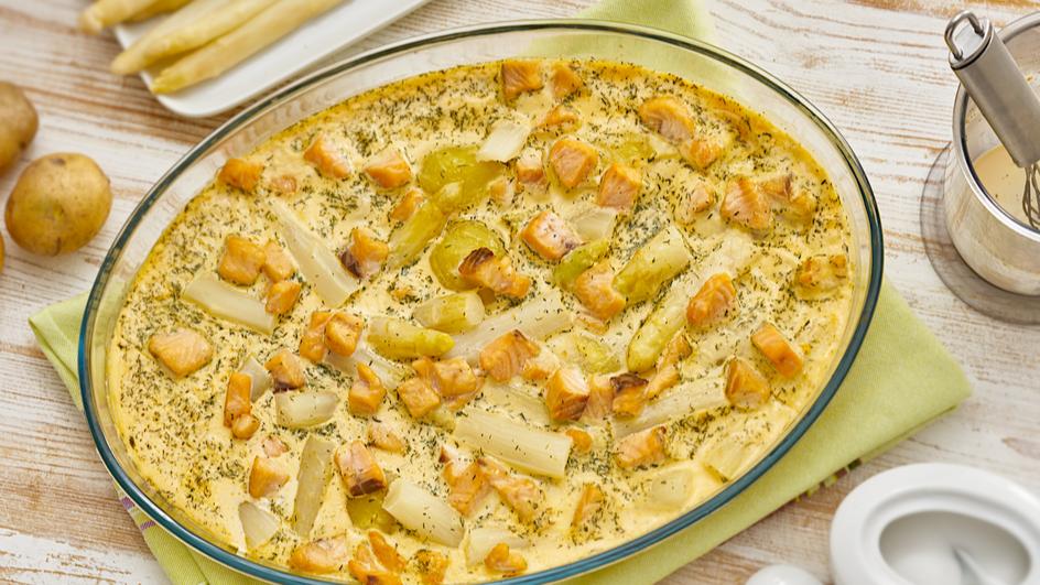 Knuspriges Lachs-Spargel-Gratin