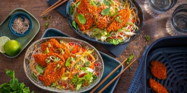 Sommerrollen Salat mit Hähnchen im Airfryer