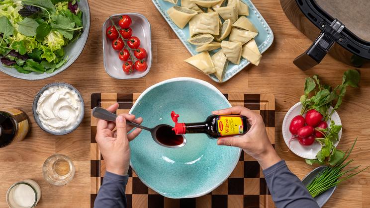 Salat mit Maultaschen im Airfryer