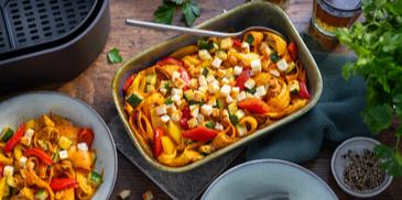 Halloumi mit Gemüse in der Heißluftfritteuse