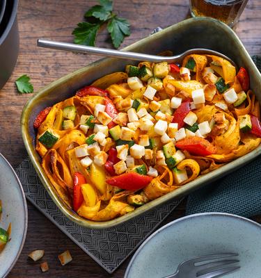 Halloumi mit Gemüse in der Heißluftfritteuse