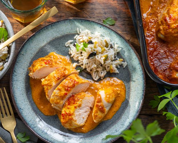 Paprika-Sahne-Hähnchen aus dem Ofen