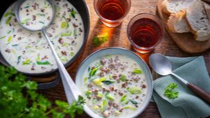 Hackfleisch-Käse-Suppe mit Lauch