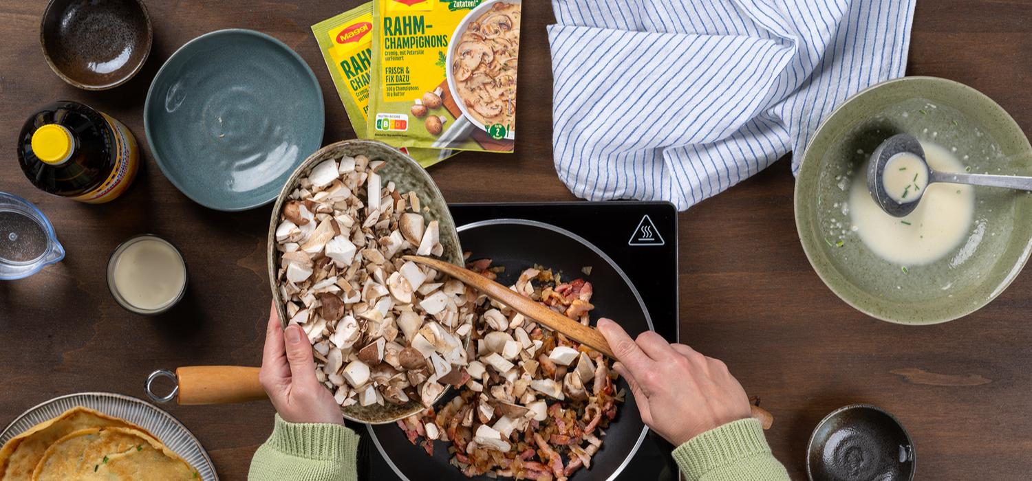 Pfannkuchen mit Schinken und Pilzen | maggi.de