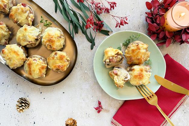 Champiñones rellenos de jamón