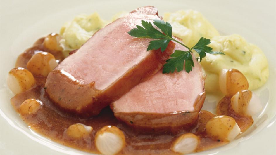 Kasseler in Zwiebel-Senf-Sauce