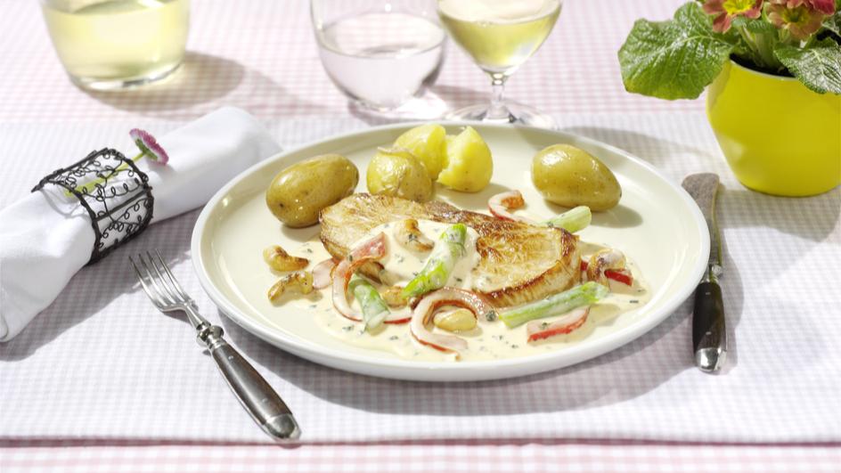 Frühlingsschnitzel in Kräuter-Rahm-Sauce