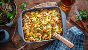 Herzhaftes Spätzle-Lauch-Gratin