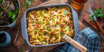 Herzhaftes Spätzle-Lauch-Gratin
