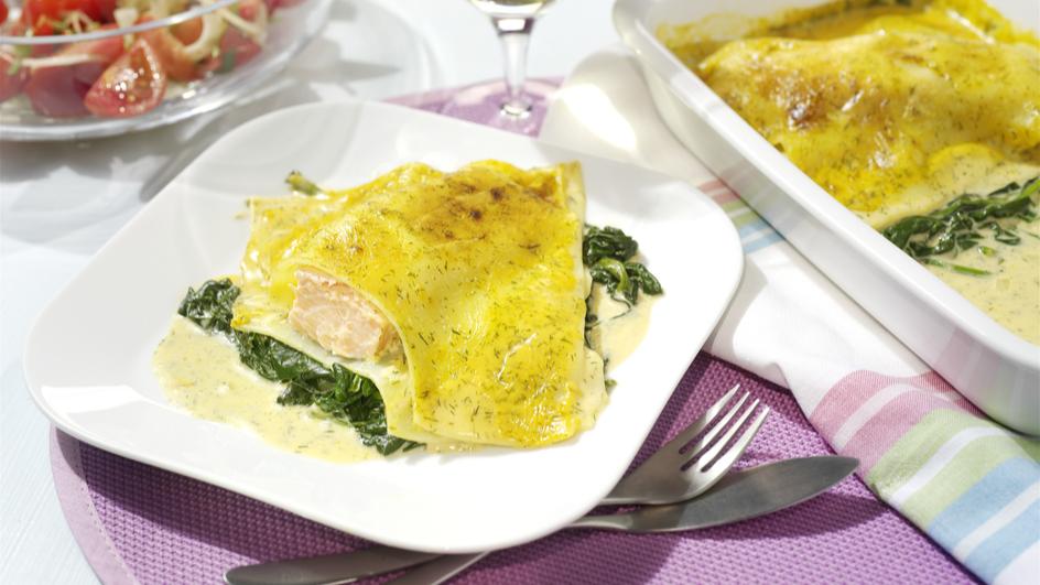 Blattspinat-Lasagne mit Lachs