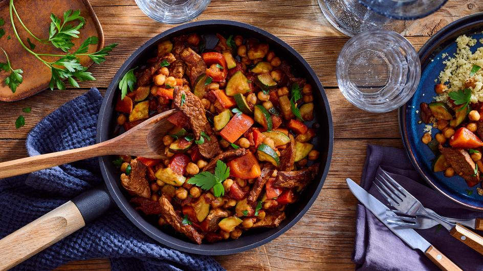 Rindfleisch-Pfanne mit Kichererbsen