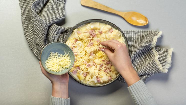Blumenkohl-Kartoffel-Gratin mit Schinken