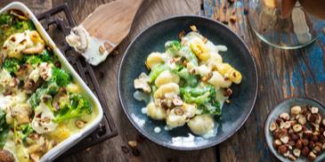 Gnocchi-Gratin mit Pilzen und Broccoli
