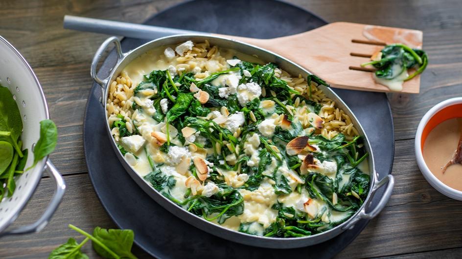 Kritharaki mit Spinat und Feta