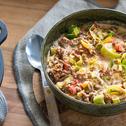 Hackfleisch-Käsesuppe mit Gemüse