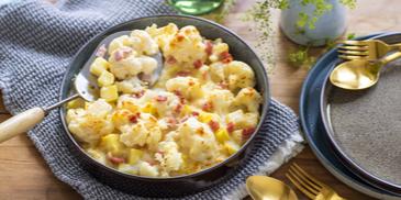 Blumenkohl-Kartoffel-Gratin mit Schinken