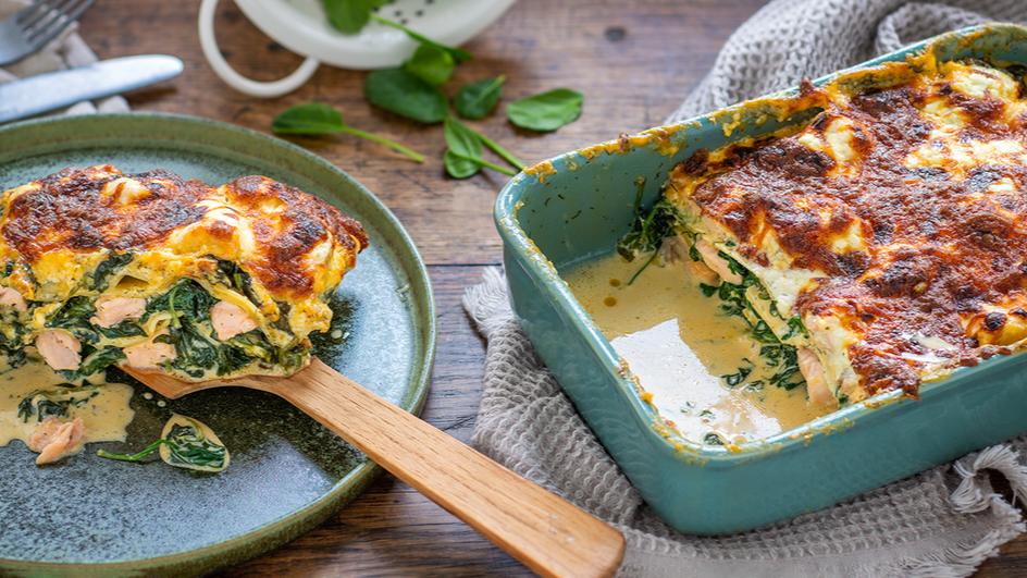 Lachs-Lasagne mit Spinat