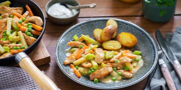 Geschnetzeltes mit Erbsen und Kohlrabi