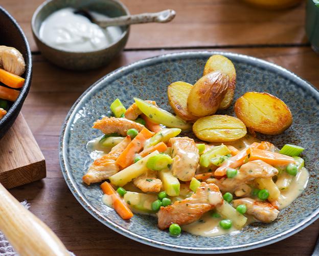 Geschnetzeltes mit Erbsen und Kohlrabi