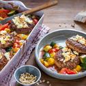 Ratatouille-Feta-Gratin mit Frikadellen