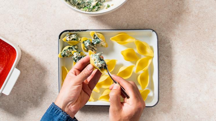 Muschelnudeln mit Ricotta-Spinat-Füllung