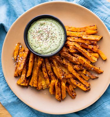 Butternut Pommes mit Basilikum Aioli