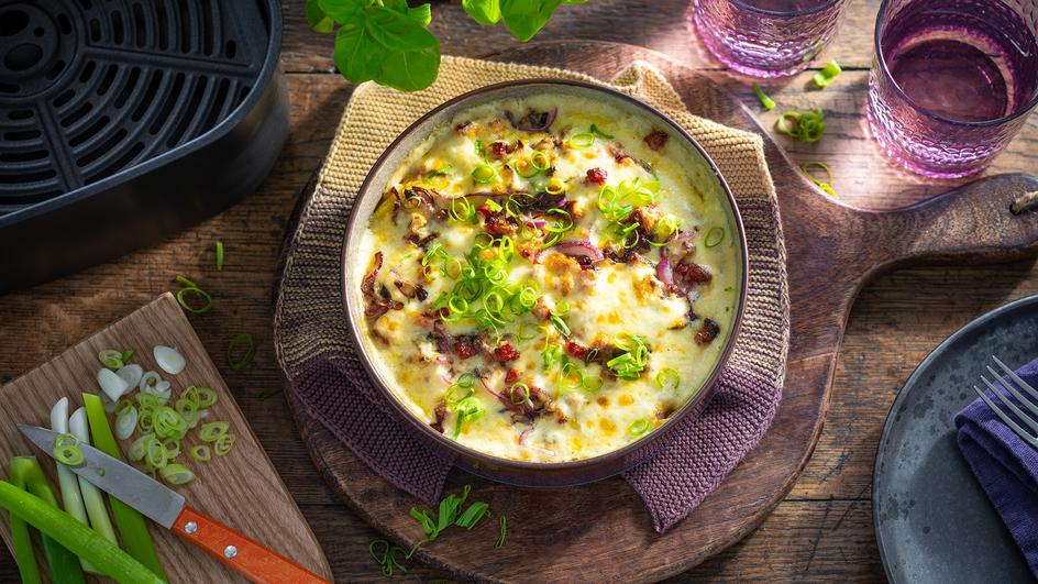 Schupfnudeln Flammkuchen-Style im Airfryer