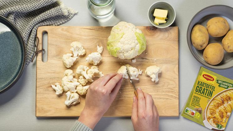 Blumenkohl-Kartoffel-Gratin mit Schinken