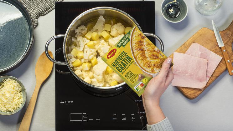 Blumenkohl-Kartoffel-Gratin mit Schinken