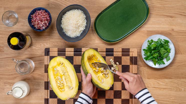 Spaghettikürbis Carbonara