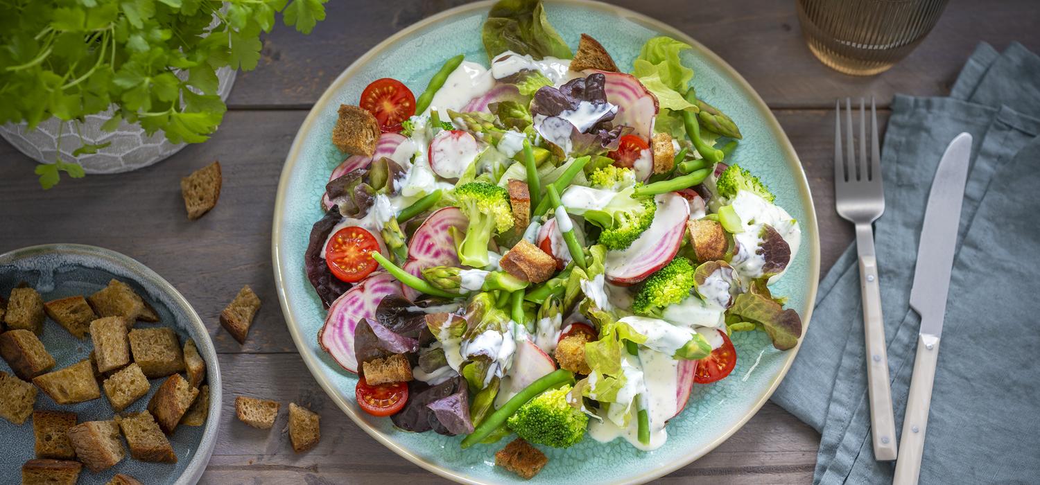 Bunter Salat mit mediterranem Kräuter-Dressing | thomy.de