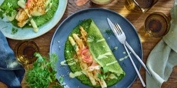 Crunchy Spargel mit Kräuterpfannkuchen