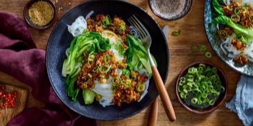 Reisnudeln mit Teriyaki-Hack