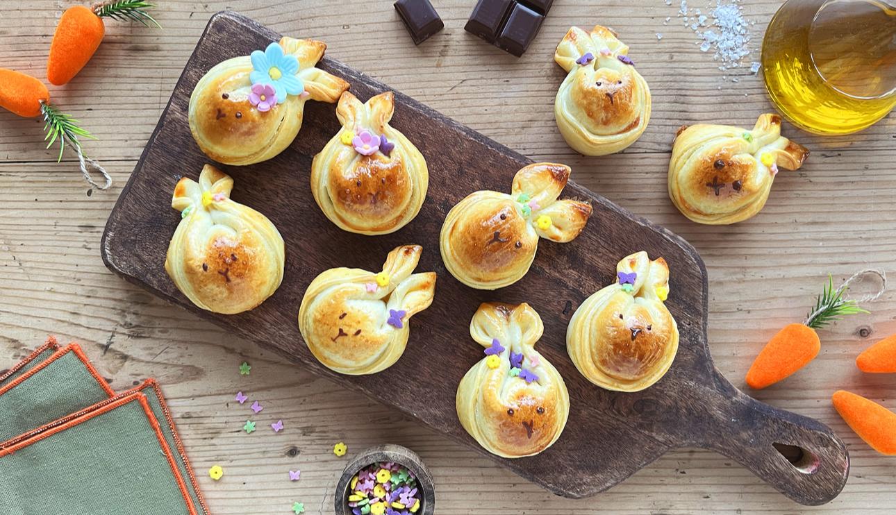 Conejitos de chocolate, aceite y sal con masa de empanadas