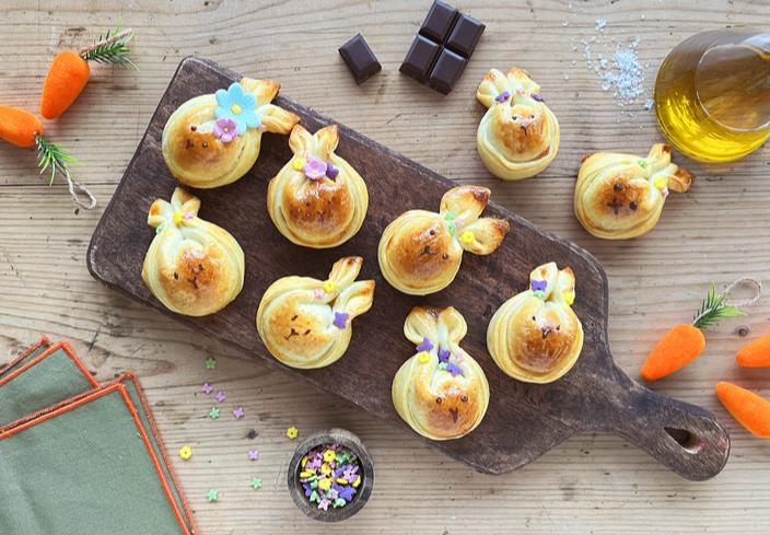 Conejitos de chocolate, aceite y sal con masa de empanadas