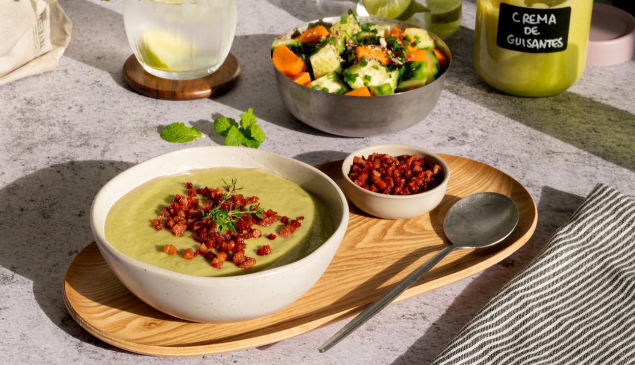 Crema de guisantes con jamón