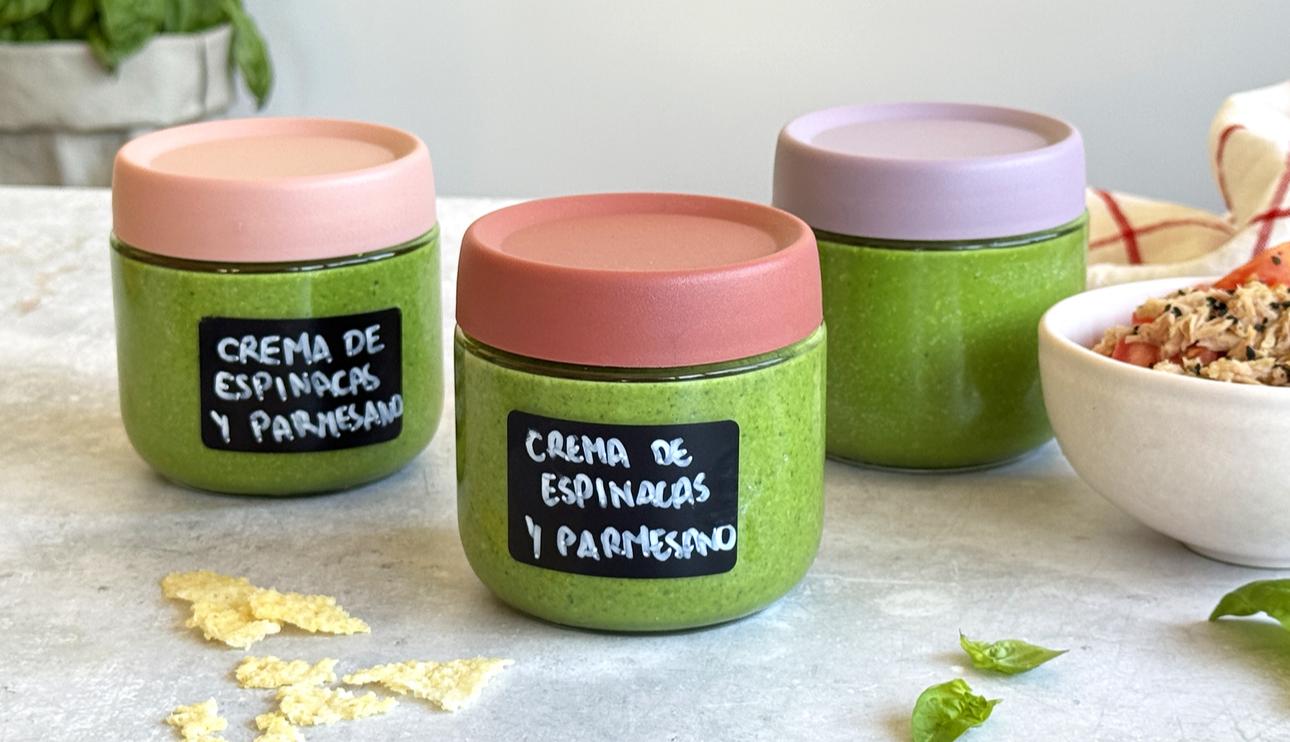 Crema de espinacas, albahaca y parmesano