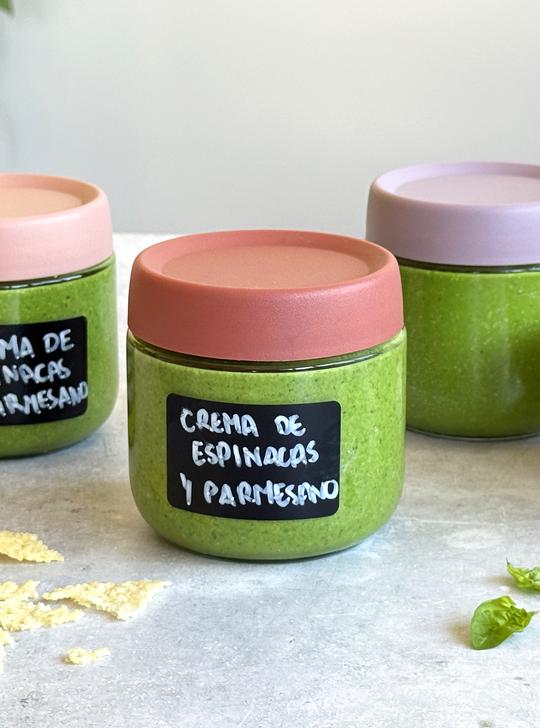 Crema de espinacas, albahaca y parmesano