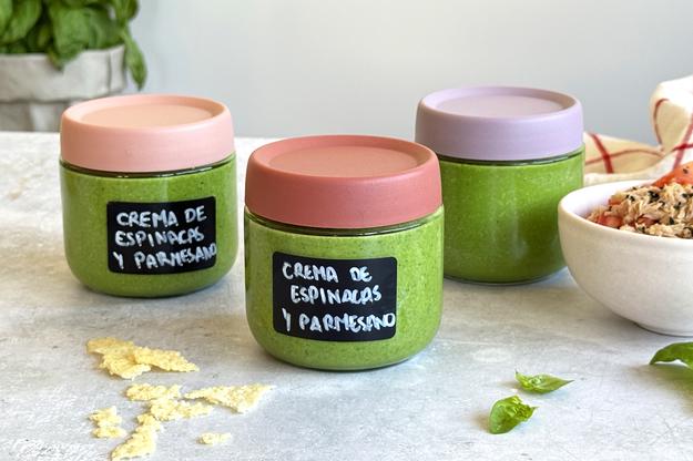 Crema de espinacas, albahaca y parmesano
