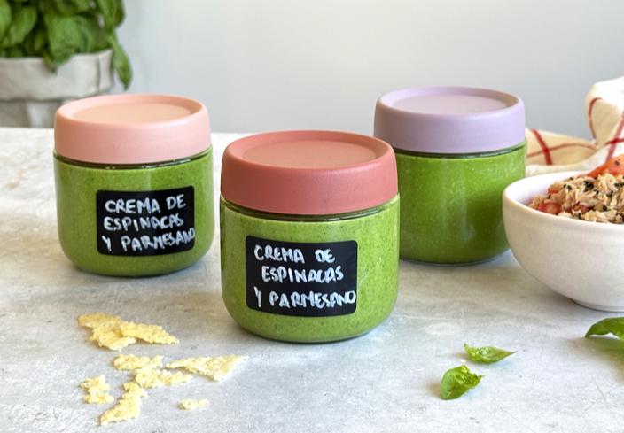 Crema de espinacas, albahaca y parmesano