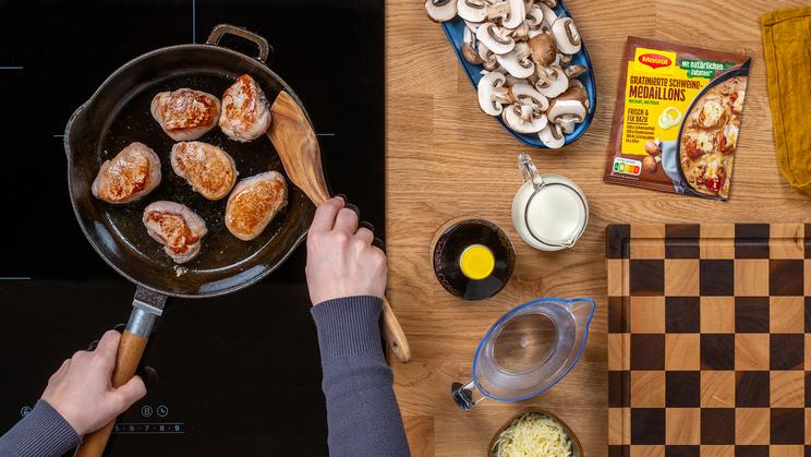 Gratinierte Schweinemedaillons im Airfryer