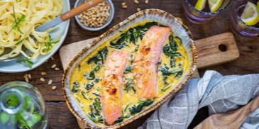Lachs-Auflauf mit Spinat