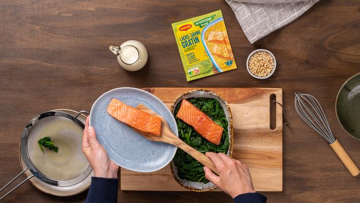 Lachs-Auflauf mit Spinat