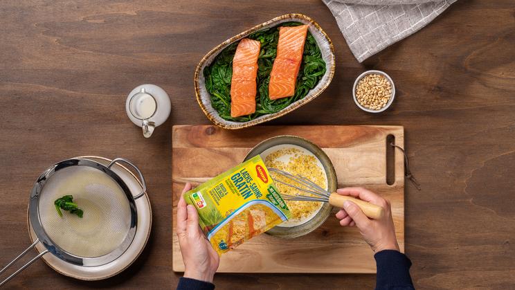 Lachs-Auflauf mit Spinat